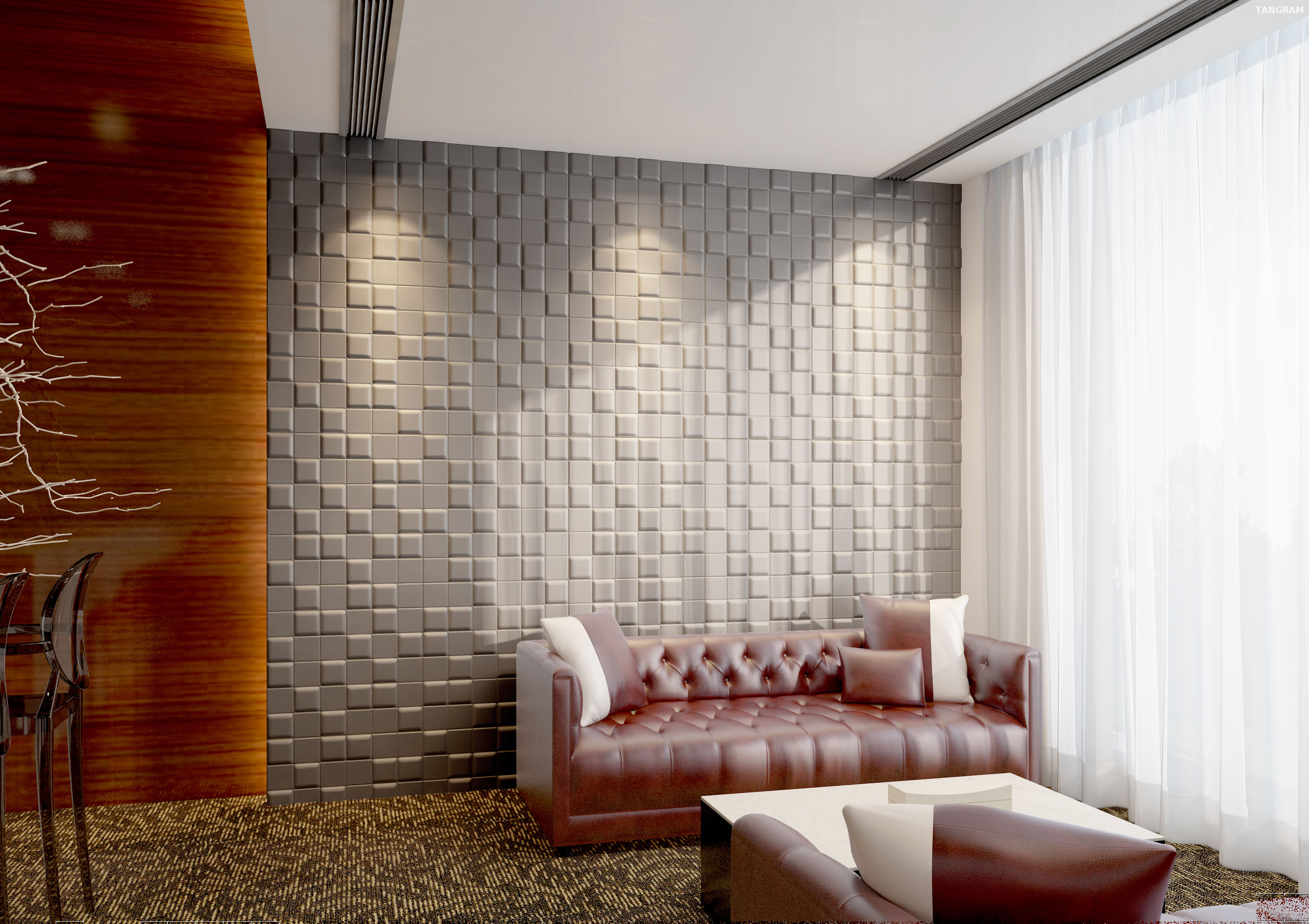 Kelembapan Bukti Bunyi Green Refleksi Panel Dinding 3D
